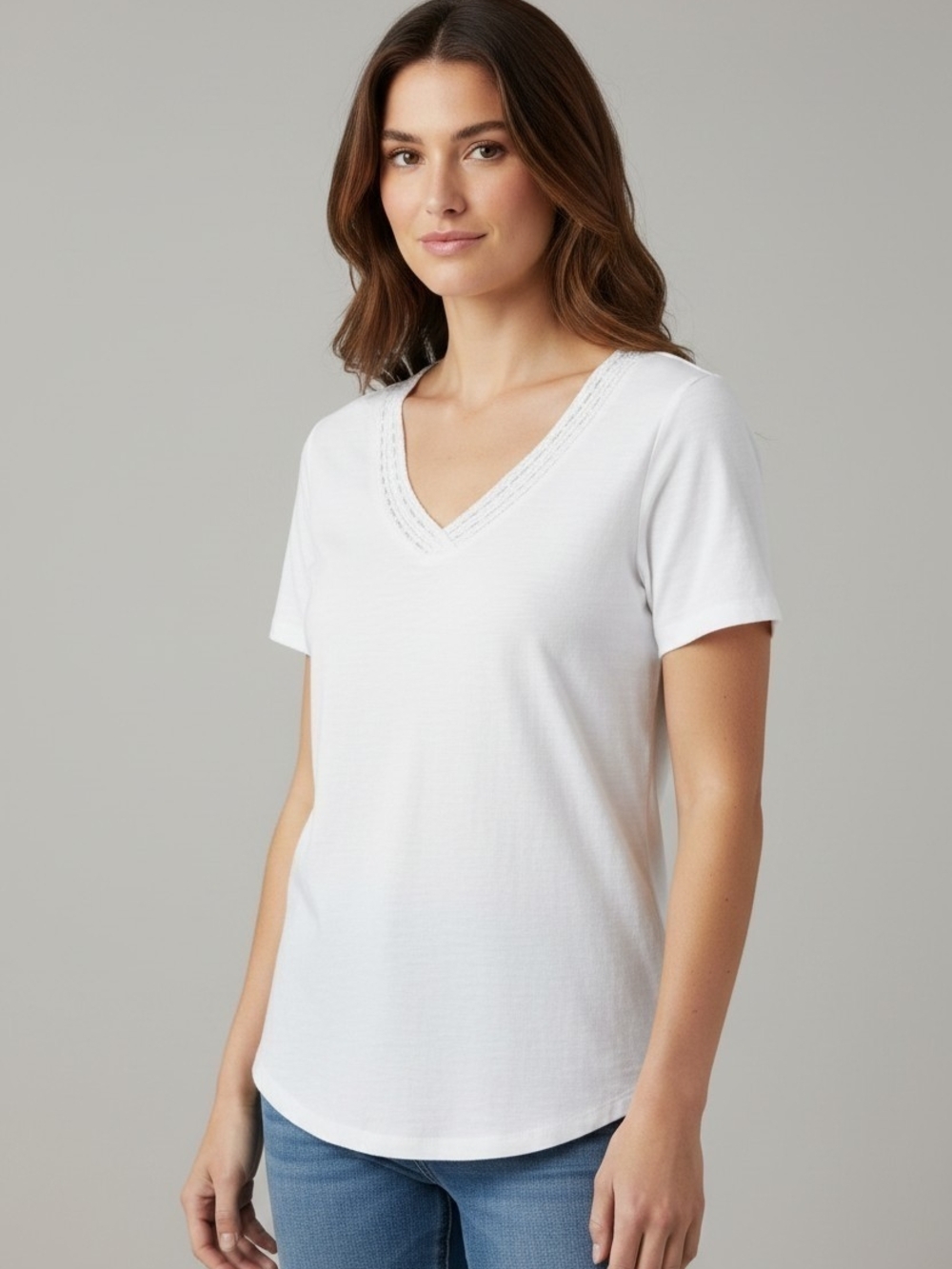 Talbots White V-Neck Short Sleeve Tee